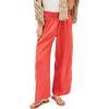 imageYeokou Women Cotton Linen Wide Leg Pants Elastic High Waist Loose Fit Seam Pull On Trousers with PocketsCoralred