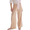 imageYeokou Women Cotton Linen Wide Leg Pants Elastic High Waist Loose Fit Seam Pull On Trousers with PocketsLightkhaki