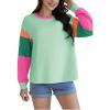 imageYeokou Womens Color Block Long Sleeve TShirt Casual Loose Fit Crewneck Cotton Pullover Spring Sweatshirt TopsGreen