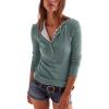 imageYeokou Womens Henley Tunic Shirts Long Sleeve Slim Fit Basics Ribbed Crewneck Button up TopsTeal