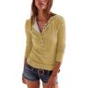 imageYeokou Womens Henley Tunic Shirts Long Sleeve Slim Fit Basics Ribbed Crewneck Button up TopsYellow