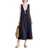 imageYeokou Womens Linen Cotton Dress Sleeveless Summer Casual Tank Midi Dresses with PocketBlack