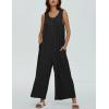imageYeokou Jumpsuits for Women Casual Summer Sleeveless Wide Leg Overalls Loose Textured Button Front Pocketed Romper One PieceBlack