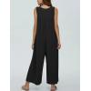 imageYeokou Jumpsuits for Women Casual Summer Sleeveless Wide Leg Overalls Loose Textured Button Front Pocketed Romper One PieceBlack