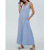 imageYeokou Jumpsuits for Women Casual Summer Sleeveless Wide Leg Overalls Loose Textured Button Front Pocketed Romper One PieceBlue