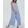 imageYeokou Jumpsuits for Women Casual Summer Sleeveless Wide Leg Overalls Loose Textured Button Front Pocketed Romper One PieceBlue