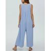 imageYeokou Jumpsuits for Women Casual Summer Sleeveless Wide Leg Overalls Loose Textured Button Front Pocketed Romper One PieceBlue