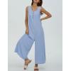 imageYeokou Jumpsuits for Women Casual Summer Sleeveless Wide Leg Overalls Loose Textured Button Front Pocketed Romper One PieceBlue