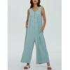 imageYeokou Jumpsuits for Women Casual Summer Sleeveless Wide Leg Overalls Loose Textured Button Front Pocketed Romper One PieceGreen