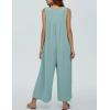 imageYeokou Jumpsuits for Women Casual Summer Sleeveless Wide Leg Overalls Loose Textured Button Front Pocketed Romper One PieceGreen