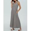 imageYeokou Jumpsuits for Women Casual Summer Sleeveless Wide Leg Overalls Loose Textured Button Front Pocketed Romper One PieceGrey