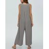 imageYeokou Jumpsuits for Women Casual Summer Sleeveless Wide Leg Overalls Loose Textured Button Front Pocketed Romper One PieceGrey