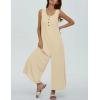 imageYeokou Jumpsuits for Women Casual Summer Sleeveless Wide Leg Overalls Loose Textured Button Front Pocketed Romper One PieceKhaki