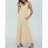imageYeokou Jumpsuits for Women Casual Summer Sleeveless Wide Leg Overalls Loose Textured Button Front Pocketed Romper One PieceKhaki