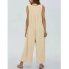imageYeokou Jumpsuits for Women Casual Summer Sleeveless Wide Leg Overalls Loose Textured Button Front Pocketed Romper One PieceKhaki