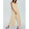 imageYeokou Jumpsuits for Women Casual Summer Sleeveless Wide Leg Overalls Loose Textured Button Front Pocketed Romper One PieceKhaki