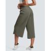 imageYeokou Women Capri Pants Elastic Drawstring High Waisted Loose Side Slit Casual Trousers with PocketsArmygreen