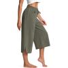 imageYeokou Women Capri Pants Elastic Drawstring High Waisted Loose Side Slit Casual Trousers with PocketsArmygreen