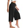 imageYeokou Women Capri Pants Elastic Drawstring High Waisted Loose Side Slit Casual Trousers with PocketsBlack