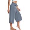 imageYeokou Women Capri Pants Elastic Drawstring High Waisted Loose Side Slit Casual Trousers with PocketsBluegrey
