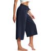 imageYeokou Women Capri Pants Elastic Drawstring High Waisted Loose Side Slit Casual Trousers with PocketsNavy