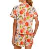 imageYeokou Women Cotton Floral Print Pajamas Button Down Short Sleeve Shirt Sleepwear Pj Shorts Set 2 Piece Lounge SetsFlower2