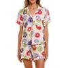 imageYeokou Women Cotton Floral Print Pajamas Button Down Short Sleeve Shirt Sleepwear Pj Shorts Set 2 Piece Lounge SetsFlower3