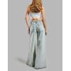 imageYeokou Women High Waist Wide Leg Jeans Denim Pants with Lace Loose Baggy Y2K Pull On TrousersBlue