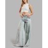 imageYeokou Women High Waist Wide Leg Jeans Denim Pants with Lace Loose Baggy Y2K Pull On TrousersBlue