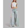 imageYeokou Women High Waist Wide Leg Jeans Denim Pants with Lace Loose Baggy Y2K Pull On TrousersBlue