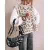 imageYeokou Women Leopard Print Sweater Vest Side Tie Knit Tank Tops Sleeveless Crew Neck Casual Fall OutfitsBeige