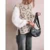 imageYeokou Women Leopard Print Sweater Vest Side Tie Knit Tank Tops Sleeveless Crew Neck Casual Fall OutfitsBeige