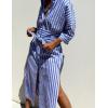 imageYeokou Women Stripe Maxi Dress Button Down Casual Lapel 34 Sleeve Side Slit Loose Shirt Dress with BeltBlue