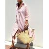 imageYeokou Women Stripe Maxi Dress Button Down Casual Lapel 34 Sleeve Side Slit Loose Shirt Dress with BeltPink