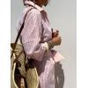 imageYeokou Women Stripe Maxi Dress Button Down Casual Lapel 34 Sleeve Side Slit Loose Shirt Dress with BeltPink