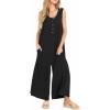 imageYeokou Jumpsuits for Women Casual Summer Sleeveless Wide Leg Overalls Loose Textured Button Front Pocketed Romper One PieceBlack
