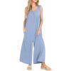 imageYeokou Jumpsuits for Women Casual Summer Sleeveless Wide Leg Overalls Loose Textured Button Front Pocketed Romper One PieceBlue