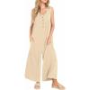 imageYeokou Jumpsuits for Women Casual Summer Sleeveless Wide Leg Overalls Loose Textured Button Front Pocketed Romper One PieceKhaki
