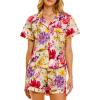 imageYeokou Women Cotton Floral Print Pajamas Button Down Short Sleeve Shirt Sleepwear Pj Shorts Set 2 Piece Lounge SetsFlower1