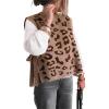 imageYeokou Women Leopard Print Sweater Vest Side Tie Knit Tank Tops Sleeveless Crew Neck Casual Fall OutfitsCamel