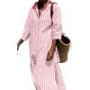 imageYeokou Women Stripe Maxi Dress Button Down Casual Lapel 34 Sleeve Side Slit Loose Shirt Dress with BeltPink