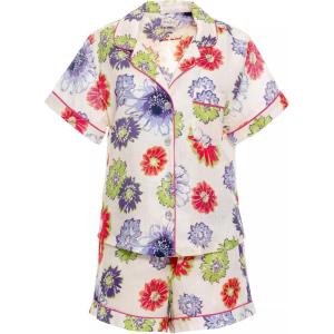 imageYeokou Women Cotton Floral Print Pajamas Button Down Short Sleeve Shirt Sleepwear Pj Shorts Set 2 Piece Lounge SetsFlower3