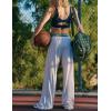 imageYeokou Women Mesh Sports Pants Drawstring Elastic Waist Wide Leg Loose Trousers Breathable Activewear with PocketsBeige