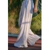 imageYeokou Women Mesh Sports Pants Drawstring Elastic Waist Wide Leg Loose Trousers Breathable Activewear with PocketsBeige