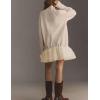 imageYeokou Women Turtleneck Tulle Mini Dress Ribbed Knit Sweater Long Sleeve Elastic Hem Skirt Loose PulloverApricot