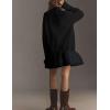 imageYeokou Women Turtleneck Tulle Mini Dress Ribbed Knit Sweater Long Sleeve Elastic Hem Skirt Loose PulloverBlack