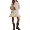 imageYeokou Women Turtleneck Tulle Mini Dress Ribbed Knit Sweater Long Sleeve Elastic Hem Skirt Loose PulloverApricot