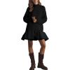 imageYeokou Women Turtleneck Tulle Mini Dress Ribbed Knit Sweater Long Sleeve Elastic Hem Skirt Loose PulloverBlack