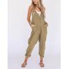 imageYeokou Womens Overalls Linen Cotton Jumpsuits Loose Casual Jumpers with PocketsDarkkhaki