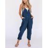imageYeokou Womens Overalls Linen Cotton Jumpsuits Loose Casual Jumpers with PocketsNavy